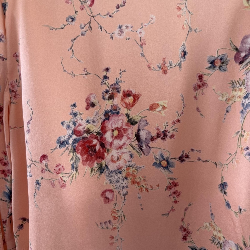 LoveShackFancy Blouse Womens Small Pink 100% Silk Floral Button Front Satin Top - Picture 7 of 16